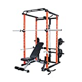 RitFit Garage & Home Gym Package Includes Optional 1000LBS Power Cage with LAT Pull Down,Weight Bench, Barbell Set with Olympic Barbell (Package 1.2K (Rubber Plate 140LBS))-Orange