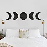 RTMISA Moon Phases Mirror Set Bohemian Decor Halloween Scandinavian Natrual Black Wall Decorations Nordic Style Moon Wall Sticker Interior Design for Home Living Bed Room Nursery, Not Real Mirror