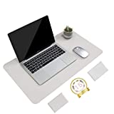 Non-Slip Desk Pad,Mouse Pad,Waterproof PVC Leather Desk Table Protector,Ultra Thin Large Desk Blotter, Easy Clean Laptop Desk Writing Mat for Office Work/Home/Decor (Apricot Gray, 23.6' x 13.7')