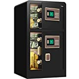 124 LBs Heavy Duty Anti-Theft Fireproof Home Safe, Extra Large Home Security Safe with Double Door, Big Fireproof Safe with LCD Display, LED Light, Safe Box for Handguns Money Jewelry Valuables Office