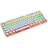 YSCP Mechanical Gaming Keyboard Typewriter Style with RGB LED Rainbow Backlit Blue Switch Retro Punk Round Keycaps Cute Keyboard for PC Gamers 87 Keys,White (87 Keys,White)