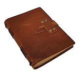 Handcraft Leather Journal with Lined Paper, 120 Sheets Kraft Pages, Leather Strap Closure, Light Brown, 5x7 Inches