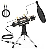 ZealSound Studio Recording Microphone, Condenser Broadcast Microphone w/Stand Built-in Sound Card Echo Recording Karaoke Singing for Phone Computer PC Garageband Smule Live Stream & YouTube (Gold)