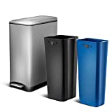 Home Zone Living 13 Gallon Kitchen Trash Can, Dual Compartment Recycle Combo, Slim Body Stainless Steel Design, 50 Liter Total Capacity