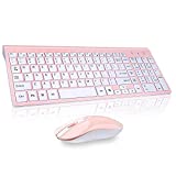 Wireless Keyboard Mouse Combo, cimetech Compact Full Size Wireless Keyboard and Mouse Set 2.4G Ultra-Thin Sleek Design for Windows, Computer, Desktop, PC, Notebook, Laptop-(Pink)