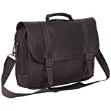 KENNETH COLE REACTION Show Business Messenger Briefcase Colombian Leather 16” Laptop Computer Portfolio Satchel Work Bag, Includes Card Holders, Dark Brown, One Size