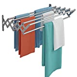 Wall Mounted Clothes Drying Rack,Stainless Steel Accordion Retractable Drying Rack for Laundry Room/Bathroom Tower，Easy to Install 31-inch Rod, 60 lb Capacity- Indoor and Outdoor Use