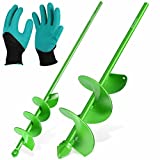 Royars Upgrade Auger Drill Bit For Planting - Heavy-Duty Garden Auger Digging Machine Hole Digger Bulb Bedding Plant Rapid Planter for 3/8 Inch Hex Drive Electric Drill, With Non-Slip Gloves, Green,2x16 in, 4x16 in