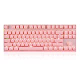 Motospeed 2.4GHz Wireless/Wired Mechanical Gaming Keyboard White Backlit/Durable Battery,Type-C Gaming/Typist Keyboard for Mac/PC/Laptop(Pink, 87 Key Blue Switches)