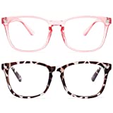 livho 2 Pack Blue Light Blocking Glasses, Computer Reading/Gaming/TV/Phones Glasses for Women Men,Anti Eyestrain & UV Glare (Leopard+Clear Pink)