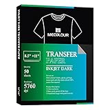 MECOLOUR Inkjet Iron On Heat Transfer Paper 50 Sheets for Dark Fabric 8.5''x11'' A4 for T-Shirt,Totes, Bags for Any Inkjet Printer, Long Lasting Printing Transfer Paper for Heat Press