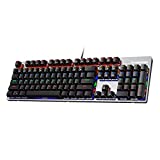 Punkston TK104 Mechanical Gaming Keyboard with Metal Panel, RGB Rainbow Backlit, 104 Keys Anti-Ghosting, PC Gaming Wired Keyboard (Blue Switch)