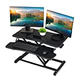 TechOrbits Standing Desk Converter-32-inch Height Adjustable, MDF Wood, Sit Riser-Black, 32'
