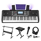 Starfavor 61 Key Electronic Keyboard Piano with LCD Display, Portable Electric Music Piano for Beginners Professions, include Z-style Stand, Bench, Microphone, Headphone, Keynote Stickers (SEK-561)