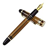 Yongsheng 699 Vaccum Filling Fountain Pen Fine Nib, Brown Translucent Acrylic Solid Section Paper Box Set