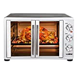 LUBY Large Toaster Oven Countertop, French Door Designed, 55L, 18 Slices, 14'' pizza, 20lb Turkey, Silver