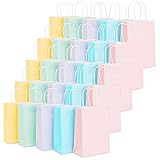 Pastel Paper Gift Bags with Handles for Goodies, Baby Shower, Party Favors (25 Pack, 5 Colors, 8.5 x 6.2 x 3.1 in)