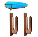 TESLYAR Surfboard Rack Holder Hooks Ash Tree Wood Eco-Friendly Display Natural Finish Snowboard Wakeboard Brown Big