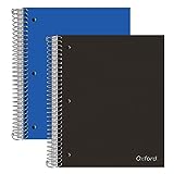 Oxford Spiral Notebooks, 3-Subject, College Ruled Paper, Durable Plastic Cover, 150 Sheets, 3 Divider Pockets, 2 Pack (10386), multi-colored