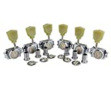 Guyker 6Pcs Guitar Locking String Tuning Pegs (3R + 3L) – 1:15 Vintage Deluxe Style Tuners Key Machine Heads Set with Keystone Knob Replacement for Les Paul Style Electric or Acoustic Guitar - Chrome
