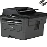 Brother DCP-L2550DW All-in-One Wireless Monochrome Laser Printer, Print Scan Copy - 2400 x 600 dpi, 36 ppm, 250-Sheet, 50-Sheet ADF, Automatic Duplex Printing, JAWFOAL Printer Cable