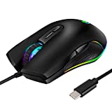 Attoe USB C Mouse, Ergonomic Type-C Mouse with Backlight, up to 3200 DPI, RGB Wired Gaming Mouse for MacBook Pro, Matebook X, MacBook 12', Chromebook, HP OMEN and More USB Type C Devices (USB C Port)