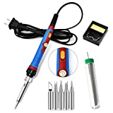 Soldering Iron Kit, 60W 110V Soldering Welding Iron Kit with Ceramic Heater, Portable Soldering Kit with 5pcs Soldering Tips, Stand, Solder Tube, Sponge, for Metal, Jewelry, Electric Repairing, DIY