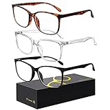 3 Pack Blue-Light-Blocking-Glasses Men/Women Computer Reading Gaming TV Phones Glasses Blue Light Blocker Glasses Non Prescription (Black+Transparent+Leopard)