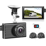 VSYSTO 3CH Truck Dash Cam, 3' LCD Screen HD 1080P Front & 720P Sides Backup Camera DVR for Semi Trailer Van Tractor Car Vehicle RV, Waterproof Infrared Night Vision Lens G-Sensor Loop Recording