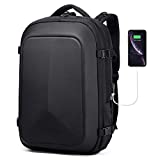 Hard Turtle Shell Motorcycle Backpack Men- Black Large Waterpfoof bagpacks For Racing,Riding,Gaming Hard Laptop bookbags 17 inch With USB Charging Port