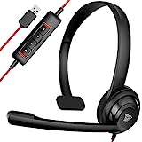 NUBWO USB Headset with Microphone Noise Cancelling &Audio Controls, Super Light, Ultra Comfort Computer Headset for Laptop, PC, Skype, Zoom, Webinar, Call Center, Home, Office