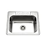 Houzer 2522-8BS3-1 Glowtone Series Topmount Stainless Steel 3-hole Single Bowl Kitchen Sink, 8-Inch depth, 20-Gauge, Chrome, Modern