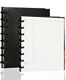 Discbound Notebook Customizable 5 Subject Spiral Notebook with Dividers Soft Leather Notebook with Removable Pages Wide Ruled Notebook for Note Taking, 8.4 x 8.5 inches, Black