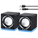 ARVICKA Computer Speaker, LED Accents USB Speaker Small Mighty Solid Wired Multimedia Speaker for PC Monitor Desktop Laptop Gaming Smartphones Tablets Projectors TVs, Black
