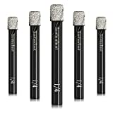 DKIBBITH 1/4' Dry Diamond Drill Bits Set 5 PCs 6mm for Granite Ceramic Marble Tile Stone Glass Hard Materials (not for Wood), Round Shank with Storage Case