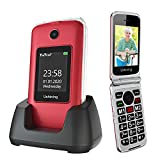 Ushining Senior Flip Phone Unlocked 3G SOS Big Button Unlocked T Mobile Flip Phone 2.8' LCD and Large Keypad Basic Cell Phone with Charging Cradle for Seniors & Kids(Red)