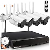 [2-Antenna Enhance & 2-Way Audio]- Outdoor Wireless Security Camera System, Dual Antennas Enhanced WiFi Surveillance Camera System, 3.0MP 4 Cams 8 Channel Waterproof Home Video Surveillance