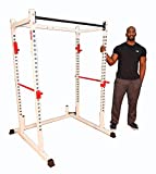 Mega 1000 lb rated 72” WHITE Power Squat Rack, 1.25” dia professionally knurled front Chinning Bar, 2” Hole centers with bold letters,1000 lb. rated J Hooks with Safety Bars made with 1” solid steel r