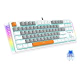 Mechanical Gaming Keyboard, E-YOOSO Wired 75% Mechanical Keyboard with Blue Switches, 87 Keys Gaming Keyboard with Solid Color Backlit & RGB LED Sidelight for Windows Mac PC Gaming