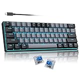 60 Percent Mechanical Gaming Keyboard, Black&Gray Mixed Color Keycaps Gaming Keyboard with Blue Switches, Detachable Type-C Cable Mini Keyboard with Powder Blue Light for Windows/Mac/PC/Laptop
