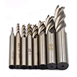 8Pcs End Mill Bits HSS CNC End Mill Cutter Drill Bits for Wood, Aluminum, Steel, Titanium, Straight 4 Flute Mill Bit Set 1/16'-1/2' by Oudtinx