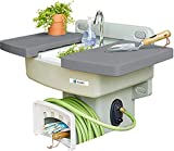 Genki - Outdoor Garden Sink with Hose Hook Up - White Potting Bench with Hose Holder - Outside Sink Station - Gardening Drinking Fountain - Sinks Table - Hand Washing Water Station with Hookup