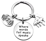 Piano Keychain Music Keyring Piano Teacher Key Chain Music Teacher Gift Music Note Musical Instrument Piano Keyboard Charm Music Student Gift Where Words Fail Music Speaks Key Ring