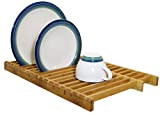 KitchenEdge Over The Sink Dish Drying Rack, Plate Pot Drainer for Kitchen Countertop, 100% Natural Bamboo