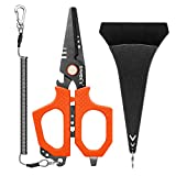 SAMSFX Fishing Braid Line Scissors Shears with Titanium Coating and Dual-Serrated Blade, Kraton Handle, Arrives with Hard Sheath and Coiled Lanyard