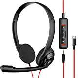 NUBWO USB C/3.5mm Jack Wired Office Headset Noise Cancelling Headphones with Microphone for Mac PC Laptop