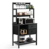YGBH 6-Tier Kitchen Bakers Rack with Storage, Coffee Bar Table with 2 Drawers, Microwave Oven Stand, Vintage Utility Storage Shelf for Spice Rack Organizer Workstation, Easy Assembly (Black)