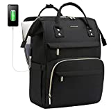 LOVEVOOK Laptop Backpack Women, 15.6 Inch Computer Backpack with Charger, Water Resistant Teacher Bag Work Backpack with Laptop Compartment for Travel Business College Bookbag, Black