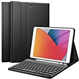 Fintie Keyboard Case for iPad 9th / 8th / 7th Generation (2021/2020/2019) 10.2 Inch, Soft TPU Back Stand Cover with Pencil Holder, Magnetically Detachable Wireless Bluetooth Keyboard, Black