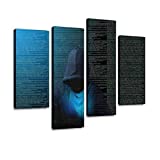 Hacker at The Table with a Laptop on The of Source Code Darknet Canvas Wall Art Hanging Paintings Modern Artwork Abstract Picture Prints Home Decoration Gift Unique Designed Framed 4 Panel